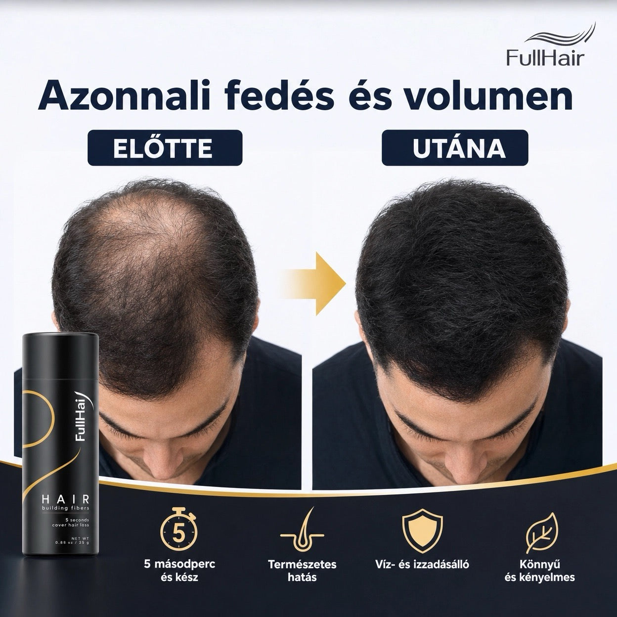 FullHair - Keratín Rostok Hajsűrítéshez 25G, Vízálló, Uniszex